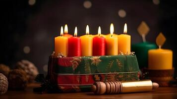 AI generated Kwanzaa holiday concept with traditional colorful candles, neural network generated photorealistic image photo