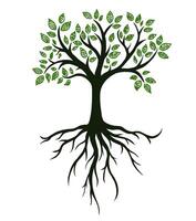 Tree Symbol with Roots, Real hand Drawing, Vector Illustration