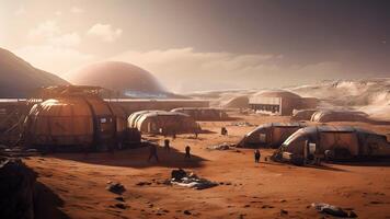 AI generated first human colony on Mars, neural network generated image photo