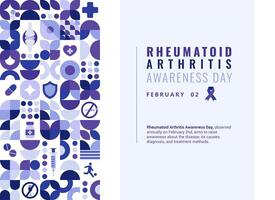 vector reumatoide artritis conciencia día póster con un vertical columna de geométrico y temático elementos y un texto acerca de el enfermedad. modelo para tarjeta, bandera, póster, antecedentes