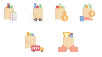 Shopping and grocery items vector icon set