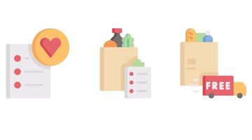 Shopping and grocery items vector icon set