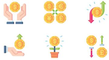 currency and coins vector icons set for business and finance