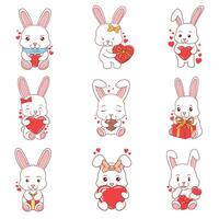 Set cute rabbit character vector illustration