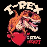 T rex heart love symbol valentine day vector illustration