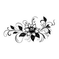 AI generated hand draw of beautiful floral ornament with leaves and abstract black lines monochrome Contour Flower. Floral Design Element vector