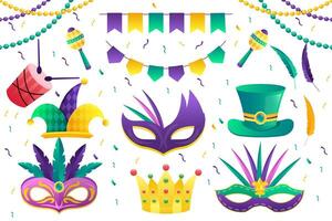 gradient mardi gras festival elements collection vector design