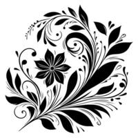 AI generated hand draw of beautiful floral ornament with leaves and abstract black lines monochrome Contour Flower. Floral Design Element vector