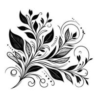 AI generated hand draw of beautiful floral ornament with leaves and abstract black lines monochrome Contour Flower. Floral Design Element vector