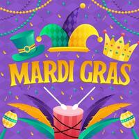 mardi gras ilustración en degradado diseño estilo con adornos mardi gras vector