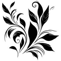 AI generated hand draw of beautiful floral ornament with leaves and abstract black lines monochrome Contour Flower. Floral Design Element vector