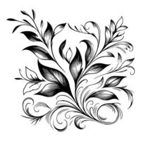 AI generated hand draw of beautiful floral ornament with leaves and abstract black lines monochrome Contour Flower. Floral Design Element vector