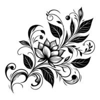 AI generated hand draw of beautiful floral ornament with leaves and abstract black lines monochrome Contour Flower. Floral Design Element vector