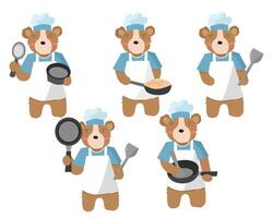 Cute Chef Bear Illustration Set vector