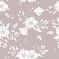 Hand Drawn Anemone and Jasmine Flower Seamless Pattern vector