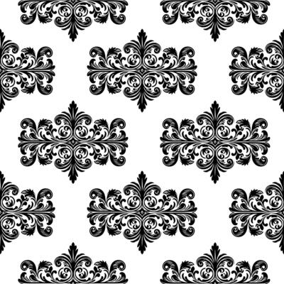AI generated Damask Fabric textile seamless pattern Luxury decorative  Ornamental floral divider Black line vintage decoration element white Background