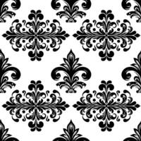 Damask Fabric textile seamless pattern Luxury decorative  Ornamental floral divider Black line vintage decoration element white Background. Curtain, carpet, wallpaper, clothing, wrapping, textile vector