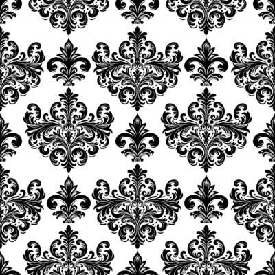 AI generated Damask Fabric textile seamless pattern Luxury decorative  Ornamental floral divider Black line vintage decoration element white Background