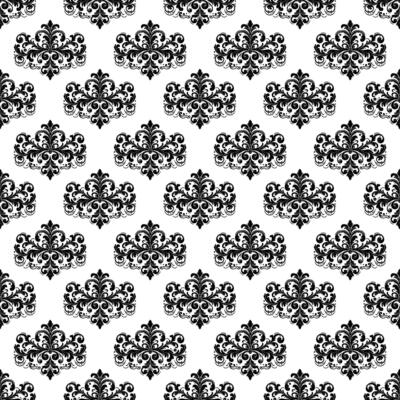 AI generated Damask Fabric textile seamless pattern Luxury decorative  Ornamental floral divider Black line vintage decoration element white Background
