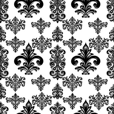 AI generated Damask Fabric textile seamless pattern Luxury decorative  Ornamental floral divider Black line vintage decoration element white Background
