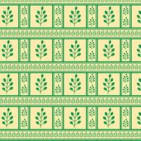 Tribal traditional fabric batik ethnic of ikat floral seamless pattern of green leaves Spring Blossom Vector Design on a yellow background