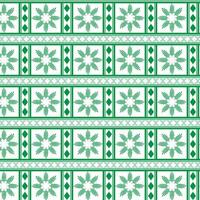 Tribal traditional fabric batik ethnic of ikat floral seamless pattern of green leaves Spring Blossom Vector Design on a white background