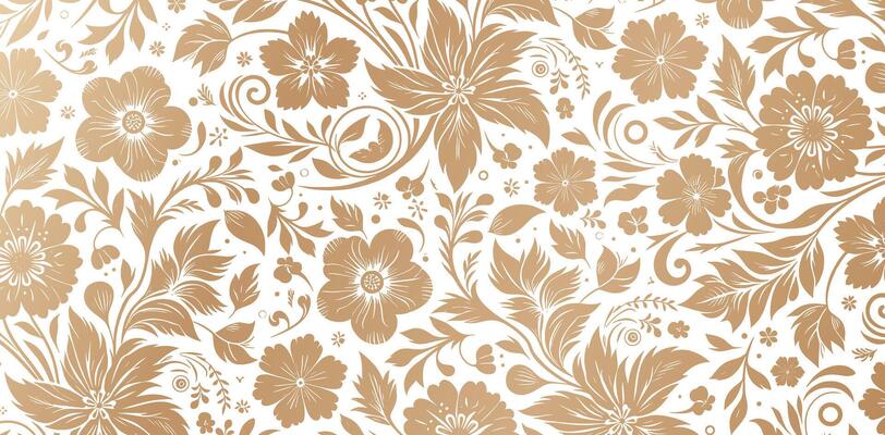 pattern with golden flowers and  floral leaves backgrounds isolated white colors for Fashionable modern wallpaper or textiles, book cover, Digital interfaces, print designs template materials