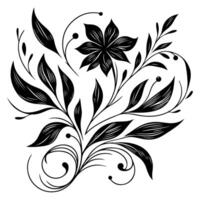 AI generated hand draw of beautiful floral ornament with leaves and abstract black lines monochrome Contour Flower. Floral Design Element vector