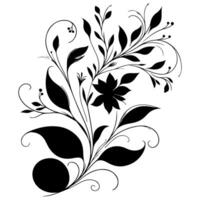 AI generated hand draw of beautiful floral ornament with leaves and abstract black lines monochrome Contour Flower. Floral Design Element vector