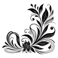 AI generated hand draw of beautiful floral ornament with leaves and abstract black lines monochrome Contour Flower. Floral Design Element vector