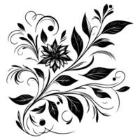 AI generated hand draw of beautiful floral ornament with leaves and abstract black lines monochrome Contour Flower. Floral Design Element vector