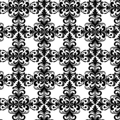 Damask Fabric textile seamless pattern Luxury decorative  Ornamental floral divider Black line vintage decoration element white Background. Curtain, carpet, wallpaper, clothing, wrapping, textile