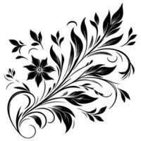 AI generated hand draw of beautiful floral ornament with leaves and abstract black lines monochrome Contour Flower. Floral Design Element vector