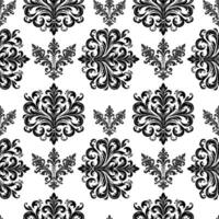 AI generated Damask Fabric textile seamless pattern Luxury decorative  Ornamental floral divider Black line vintage decoration element white Background vector