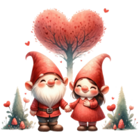 AI generated Watercolor Gnome couple express their love on Valentine's Day png