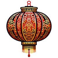 AI generated A detailed illustration of a Chinese lantern in red and gold, ornately designed with symbols and patterns, often associated with joy and celebration. png