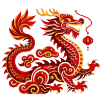 AI generated Traditional Chinese red dragon paper illustration, featuring red and gold colors. png