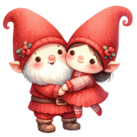 AI generated Watercolor Gnome couple express their love on Valentine's Day png