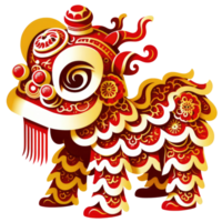 AI generated Traditional Chinese red lion dance paper illustration, featuring red and gold colors. png