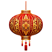 ai généré une détaillé illustration de une chinois lanterne dans rouge et or, richement conçu avec symboles et motifs, souvent associé avec joie et fête. png