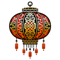 AI generated A detailed illustration of a Chinese lantern in red and gold, ornately designed with symbols and patterns, often associated with joy and celebration. png