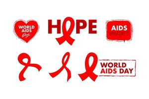 Hand drawn world AIDS day vector set illustration. December 1st AIDS awareness celebration.