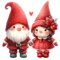 AI generated Watercolor Gnome couple express their love on Valentine's Day png