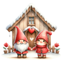 AI generated Watercolor Gnome couple express their love on Valentine's Day png
