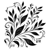 AI generated hand draw of beautiful floral ornament with leaves and abstract black lines monochrome Contour Flower. Floral Design Element vector