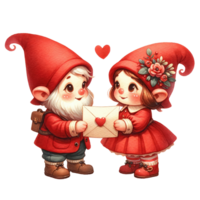 AI generated Watercolor Gnome couple express their love on Valentine's Day png