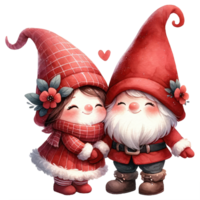 AI generated Watercolor Gnome couple express their love on Valentine's Day png