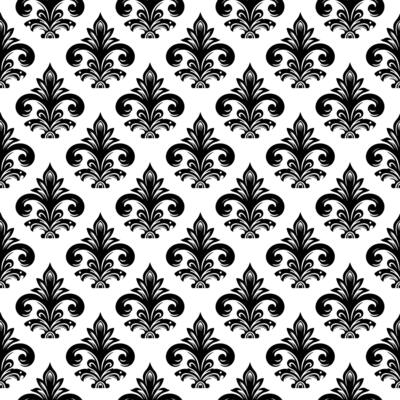 AI generated Damask Fabric textile seamless pattern Luxury decorative  Ornamental floral divider Black line vintage decoration element white Background