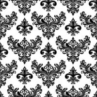 AI generated Damask Fabric textile seamless pattern Luxury decorative  Ornamental floral divider Black line vintage decoration element white Background vector