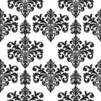 AI generated Damask Fabric textile seamless pattern Luxury decorative  Ornamental floral divider Black line vintage decoration element white Background vector